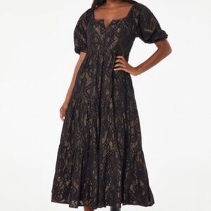 Roberta Roller Rabbit Zara Cotton Lurex Puff Sleeve Tiered Maxi Dress Black S